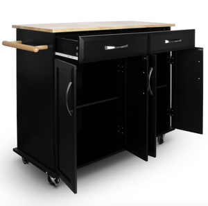 Wood Top Multi-Storage Cabinet Rolling Kitchen Island Table Cart w/Wheels