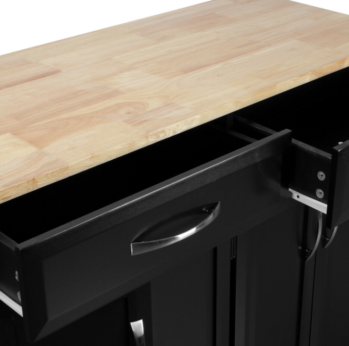 Wood Top Multi-Storage Cabinet Rolling Kitchen Island Table Cart w/Wheels