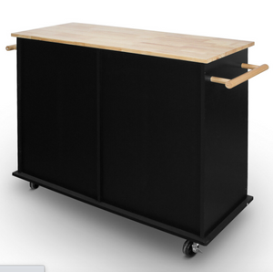 Wood Top Multi-Storage Cabinet Rolling Kitchen Island Table Cart w/Wheels