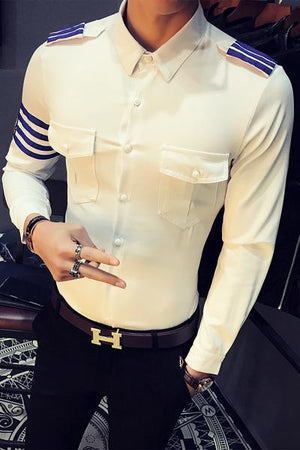 Aviator Captain Style Men Long Sleeve Shirts