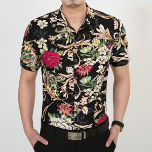 Big Print Flower Casual Men Short Sleeve Shirt