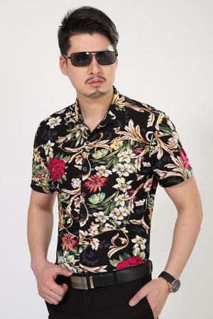 Big Print Flower Casual Men Short Sleeve Shirt