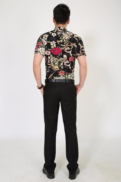 Big Print Flower Casual Men Short Sleeve Shirt
