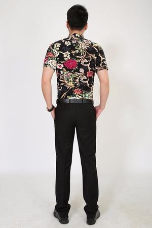 Big Print Flower Casual Men Short Sleeve Shirt