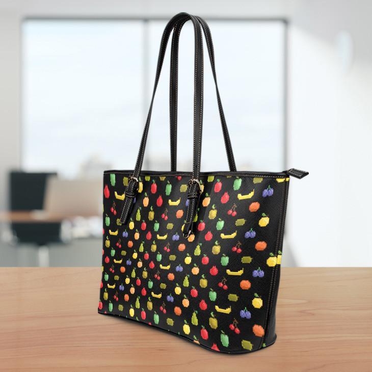 Bitmap Fruit Small Leather Tote Bag