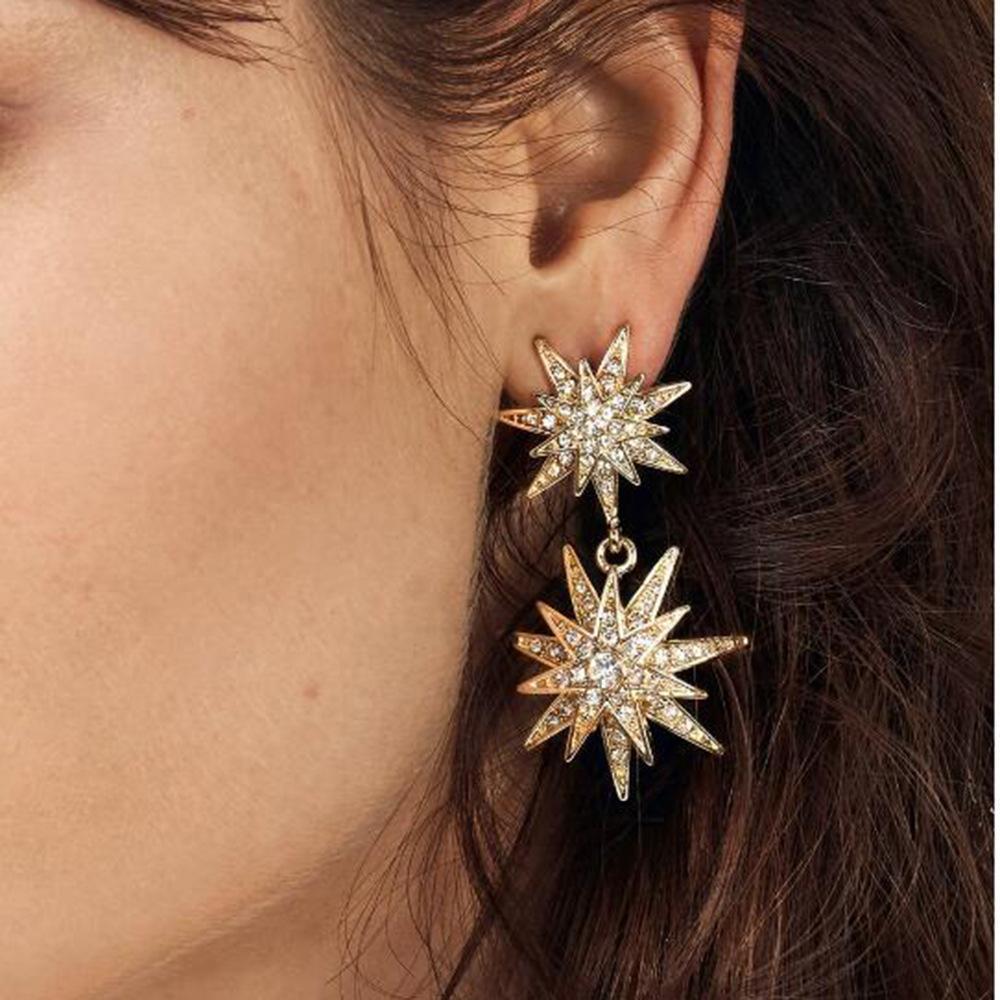 Celestial Star Drop Earring With Austrian Crystals 18K Gold Plated Earring