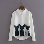 Cats Printed Pullover Long Sleeve Casual Women Shirts