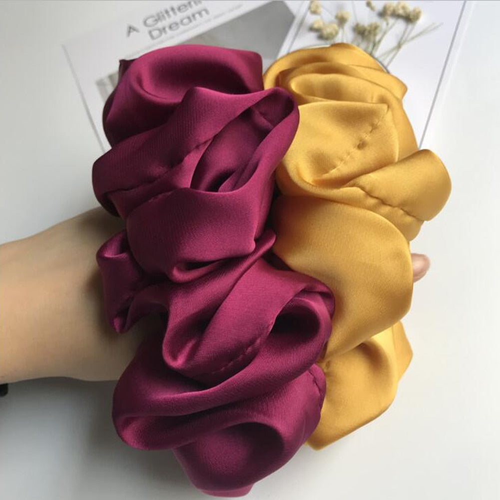 Oversized Hair Scrunchies For Women Solid Satin Silk Scrunchie Hair Rubber Bands Elastic Hair Ties Accessories Ponytail Holder