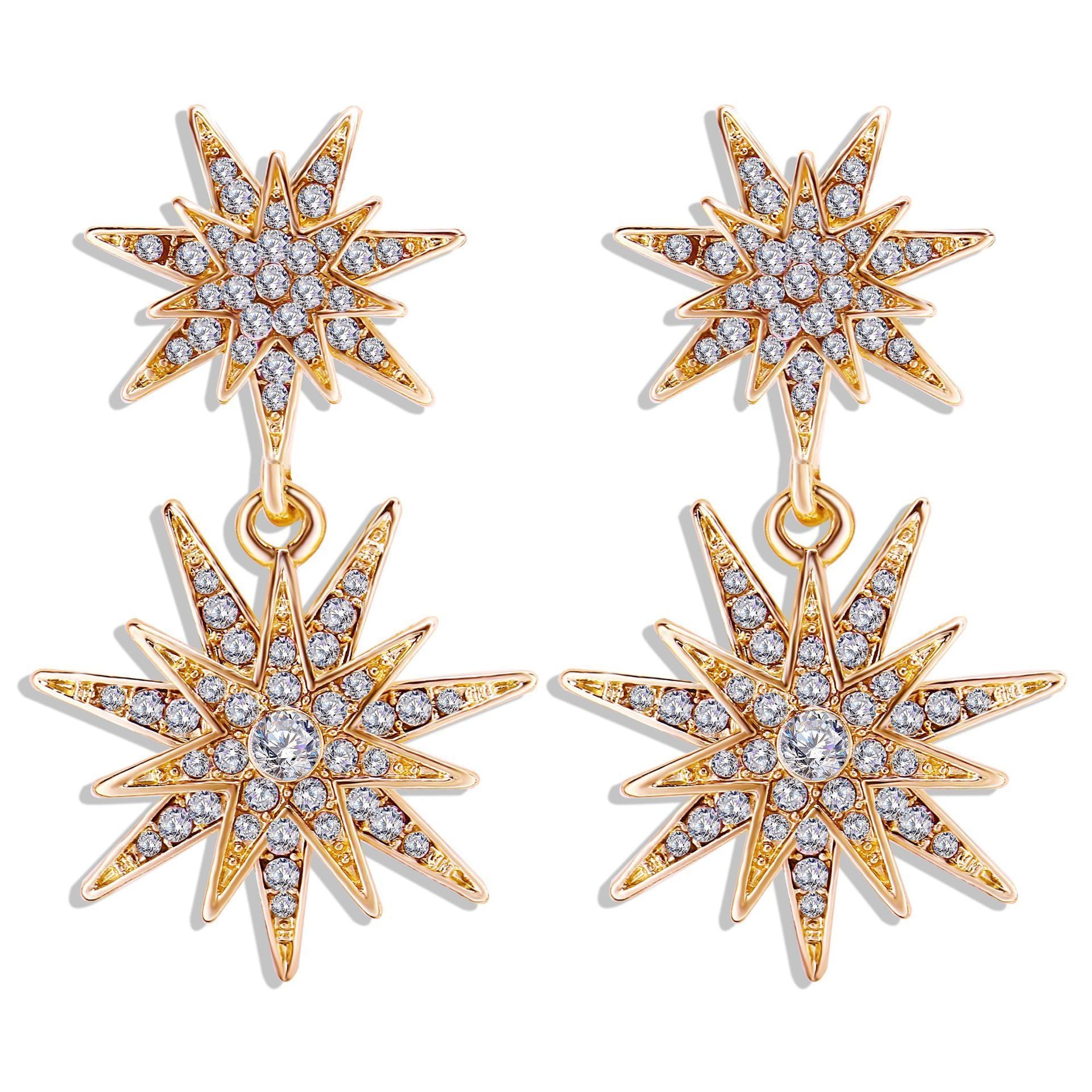 Celestial Star Drop Earring With Austrian Crystals 18K Gold Plated Earring