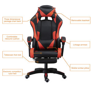 Gaming Chair Office Computer Seating Racing PU Ergonomic Chair Rolling Swivel Adjustable Massage Racer Recliner