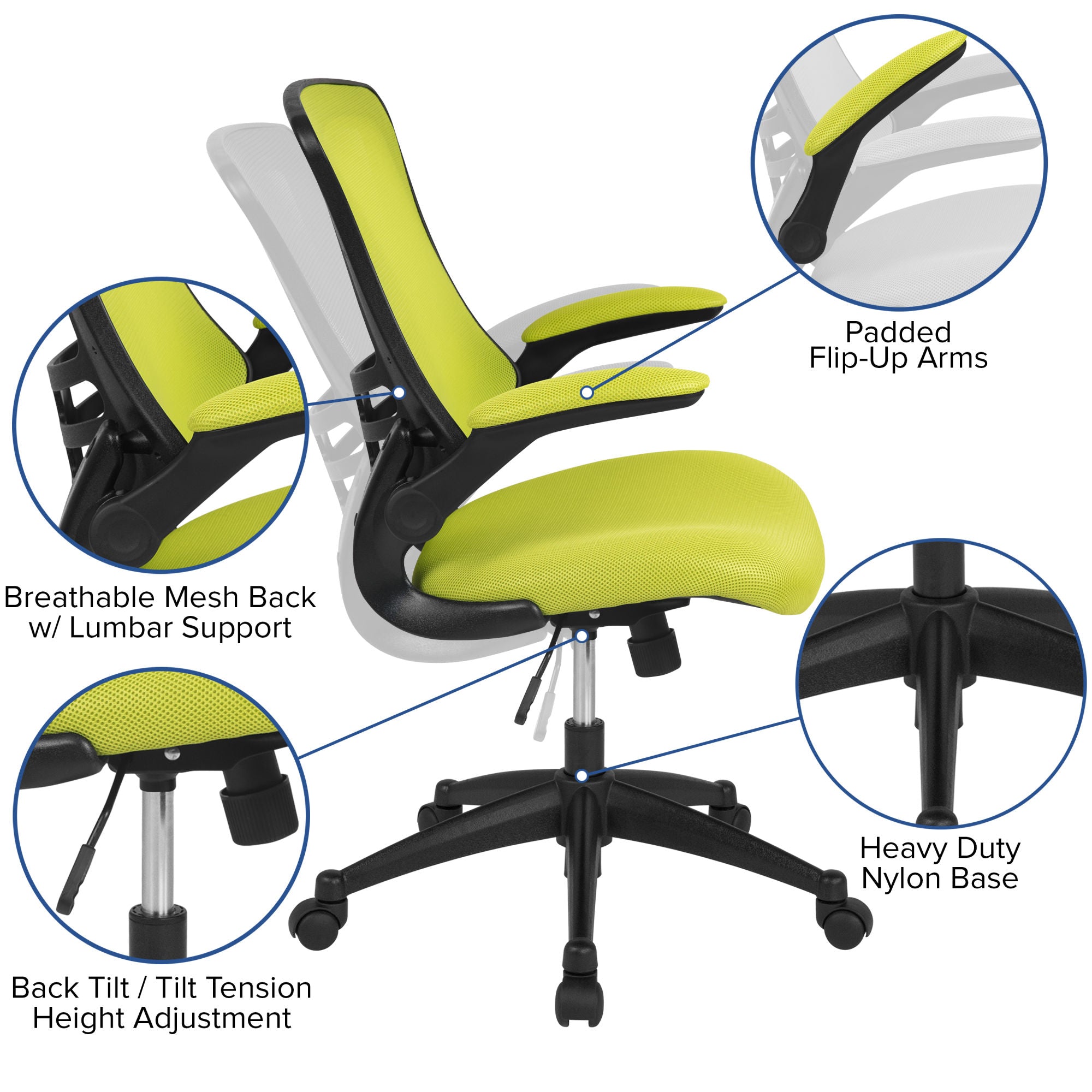 Mid-Back Mesh Swivel Ergonomic Task Office Chair with Flip-Up Arms