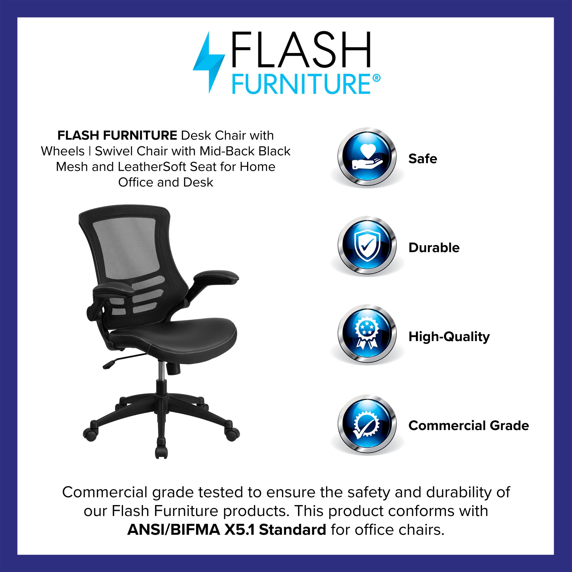 Mid-Back Mesh Swivel Ergonomic Task Office Chair with Flip-Up Arms