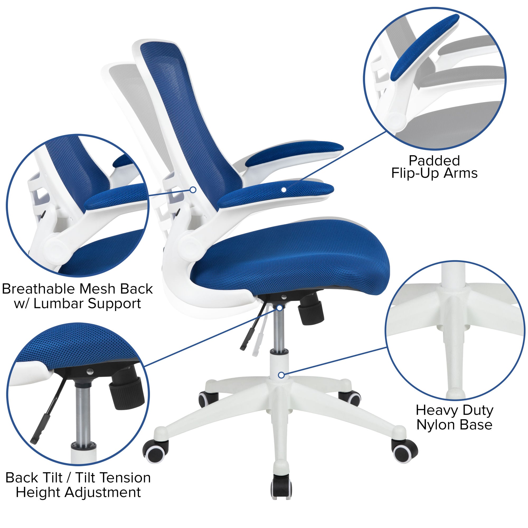 Mid-Back Mesh Swivel Ergonomic Task Office Chair with Flip-Up Arms
