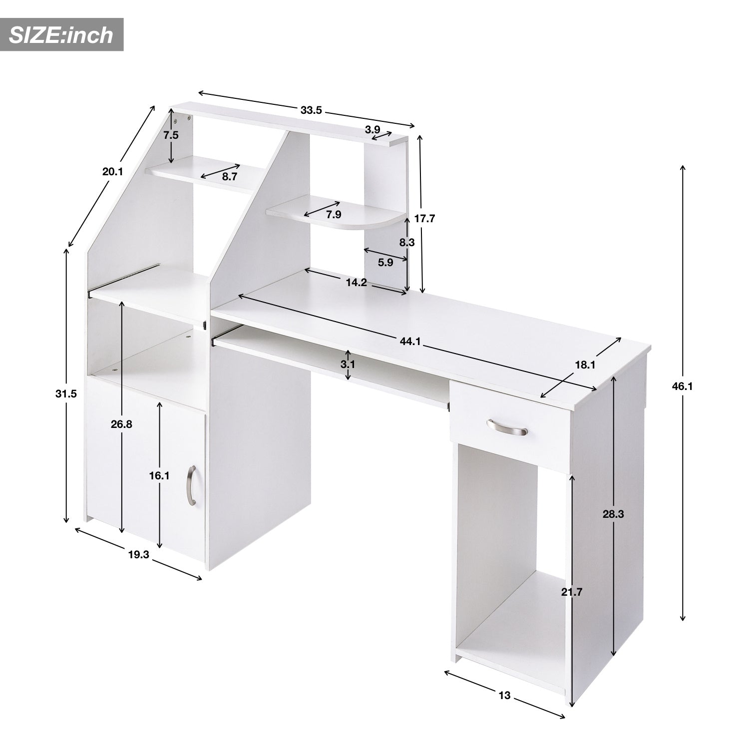 Multi-Functional Computer Desk with Cabinet (White) RT