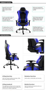Gaming Chair Office Computer Seating Racing PU Ergonomic Chair Rolling Swivel Adjustable Massage Racer Recliner