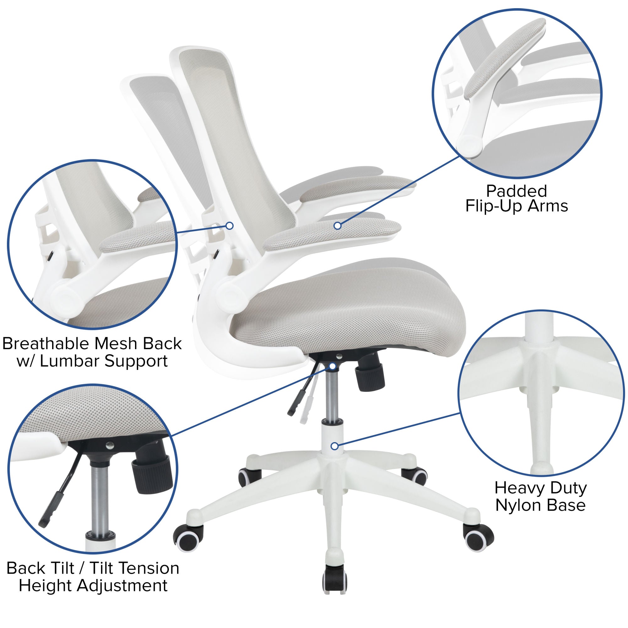 Mid-Back Mesh Swivel Ergonomic Task Office Chair with Flip-Up Arms