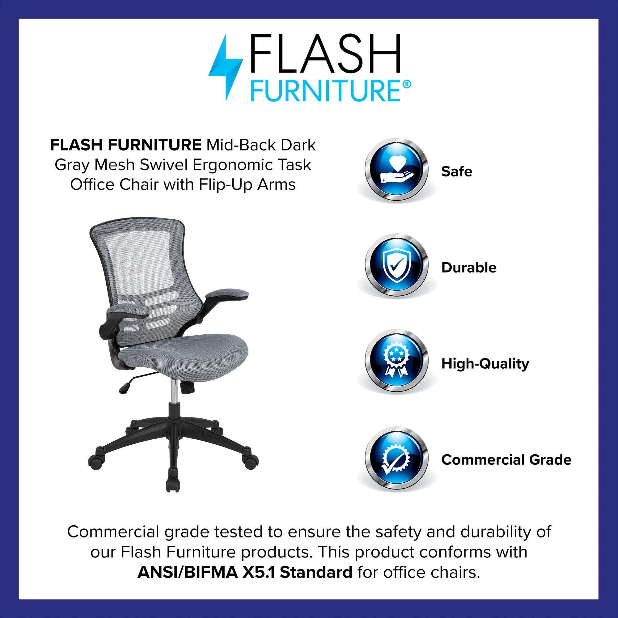 Mid-Back Mesh Swivel Ergonomic Task Office Chair with Flip-Up Arms