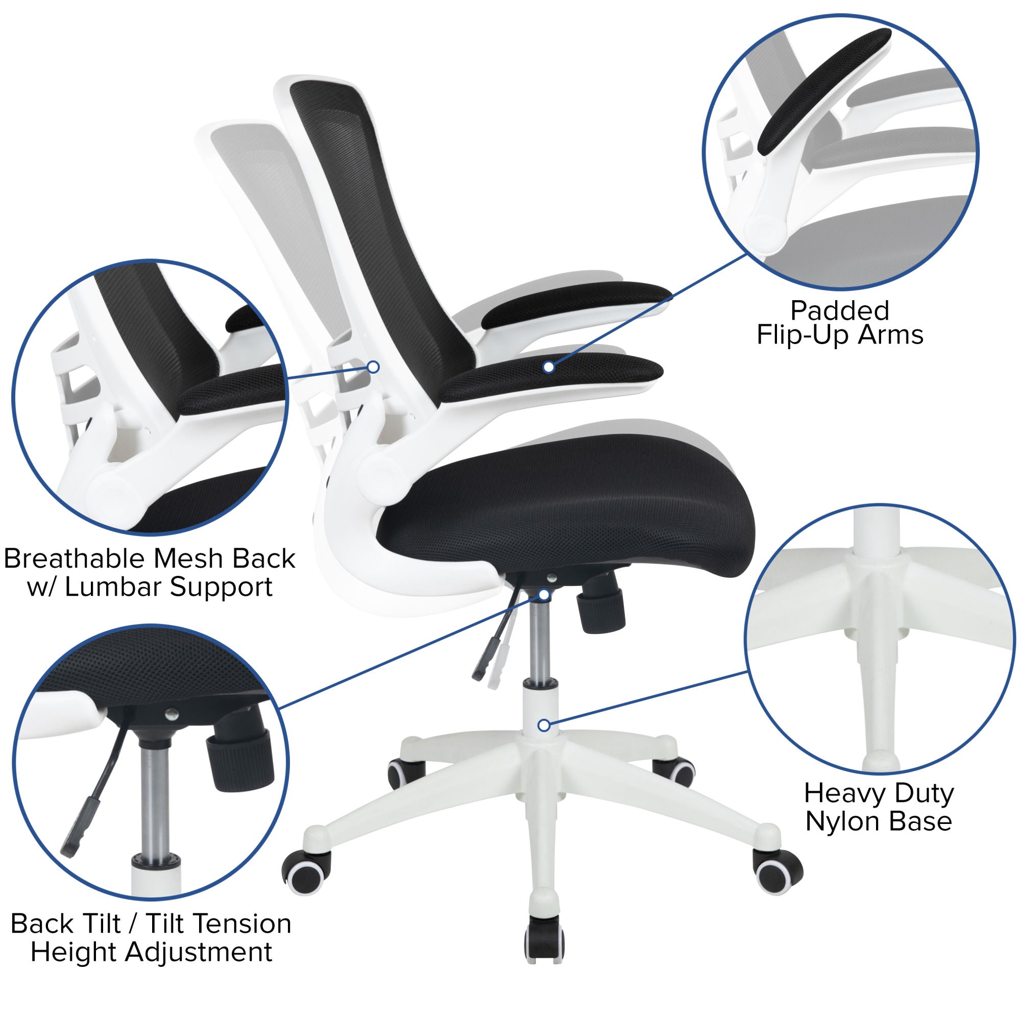 Mid-Back Mesh Swivel Ergonomic Task Office Chair with Flip-Up Arms