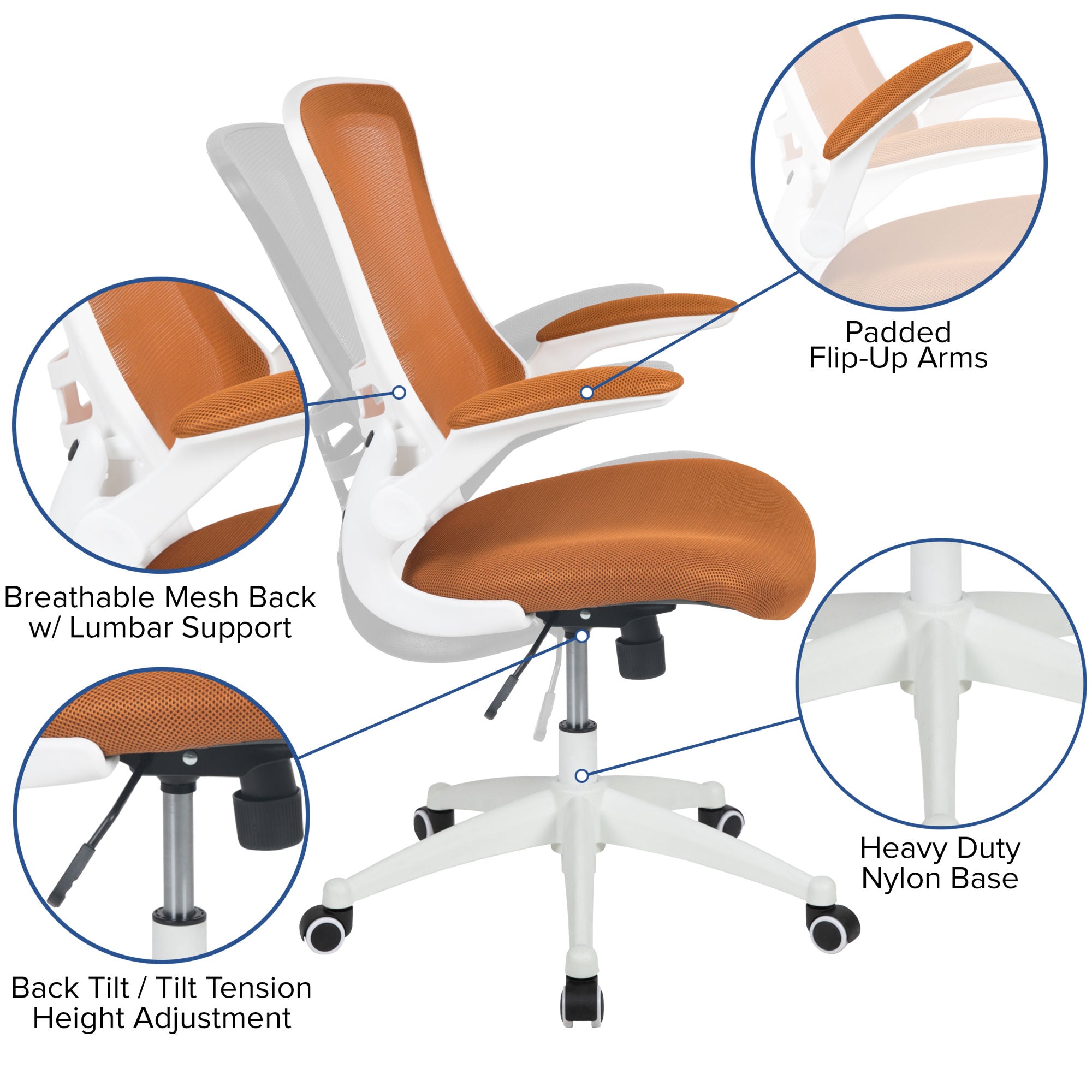 Mid-Back Mesh Swivel Ergonomic Task Office Chair with Flip-Up Arms