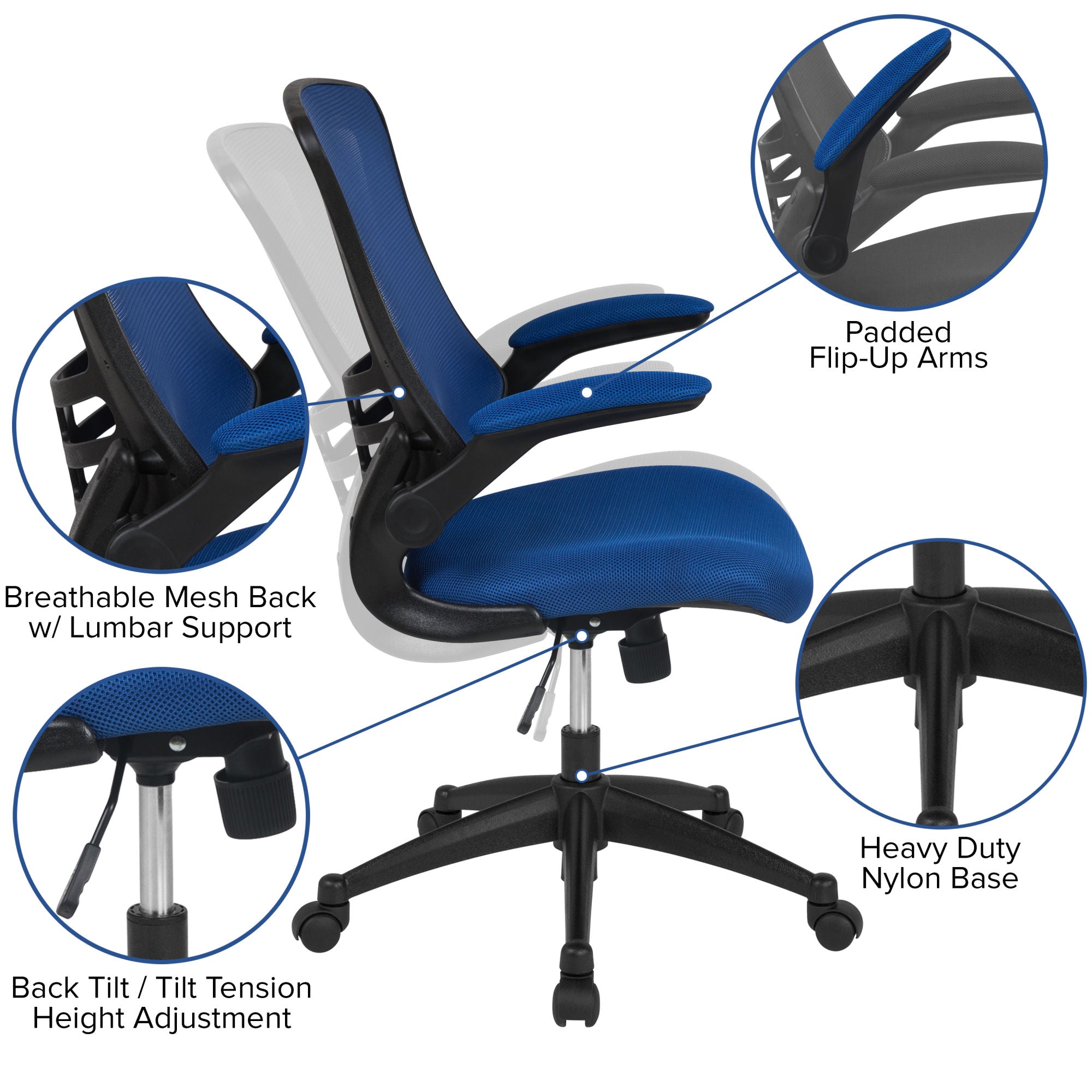 Mid-Back Mesh Swivel Ergonomic Task Office Chair with Flip-Up Arms