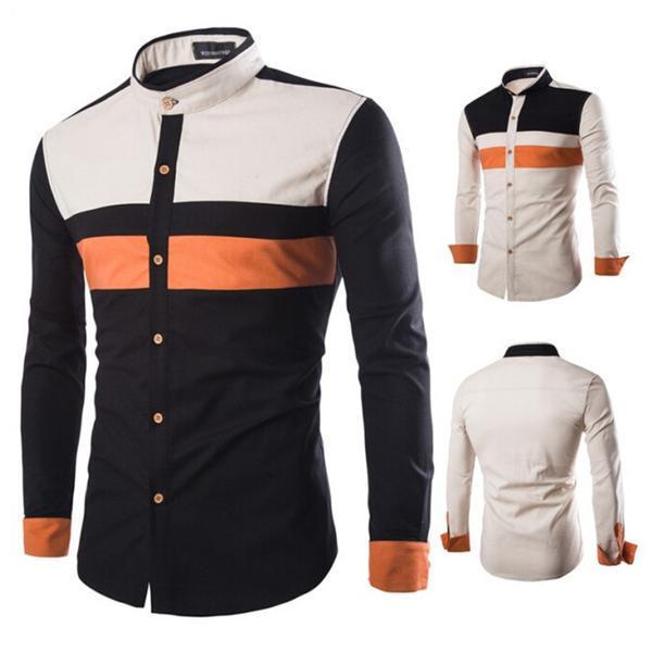 Geometric Slim Casual Stand Collar Men Shirt