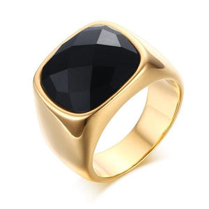 Gold-Color Stainless Steel Men Black Onyx Ring
