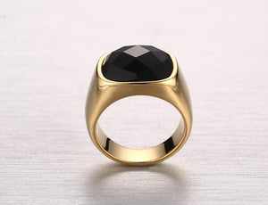 Gold-Color Stainless Steel Men Black Onyx Ring
