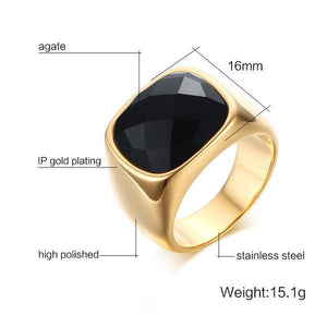 Gold-Color Stainless Steel Men Black Onyx Ring
