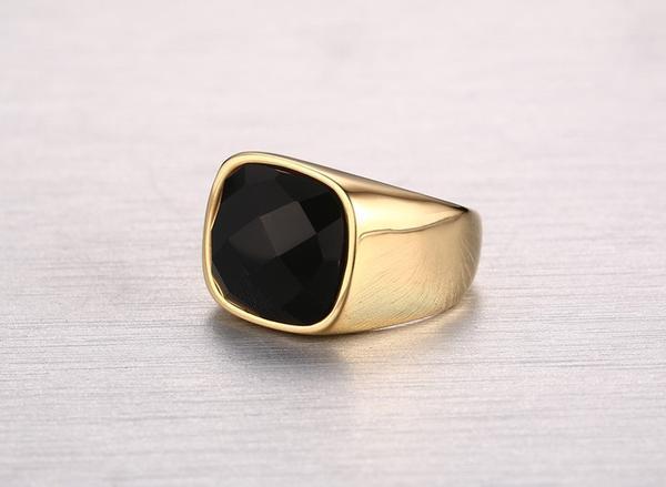 Gold-Color Stainless Steel Men Black Onyx Ring