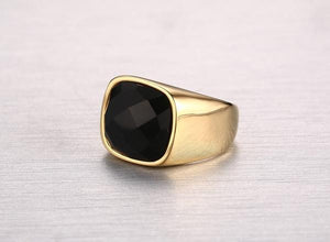 Gold-Color Stainless Steel Men Black Onyx Ring