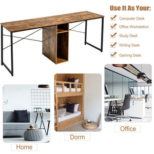 2 Person Computer Tower Desk Double Chair Slot Workstation Office Desk w/ Storage Rustic