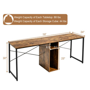 2 Person Computer Tower Desk Double Chair Slot Workstation Office Desk w/ Storage Rustic