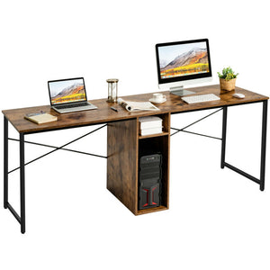 2 Person Computer Tower Desk Double Chair Slot Workstation Office Desk w/ Storage Rustic