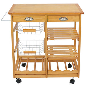 Rolling Wood Kitchen Island Trolley Cart Dining Storage Drawers Stand Bar Top