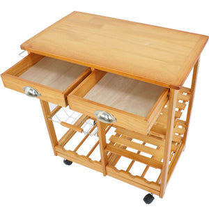 Rolling Wood Kitchen Island Trolley Cart Dining Storage Drawers Stand Bar Top