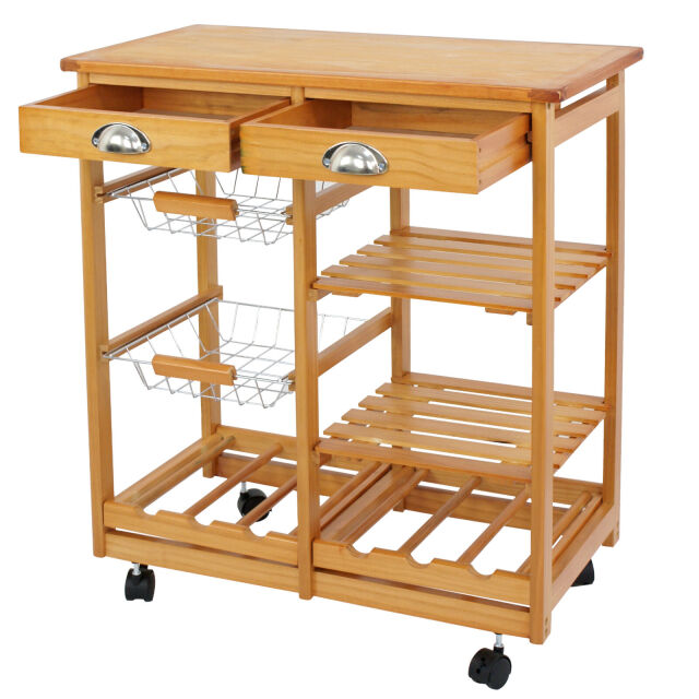 Rolling Wood Kitchen Island Trolley Cart Dining Storage Drawers Stand Bar Top