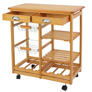 Rolling Wood Kitchen Island Trolley Cart Dining Storage Drawers Stand Bar Top