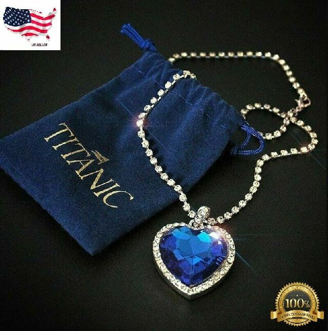 Titanic Heart of The Ocean Sapphire Blue Crystal Necklace and Pendant