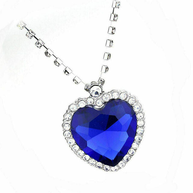 Titanic Heart of The Ocean Sapphire Blue Crystal Necklace and Pendant