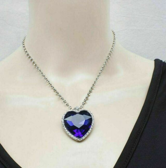 Titanic Heart of The Ocean Sapphire Blue Crystal Necklace and Pendant