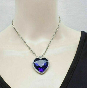 Titanic Heart of The Ocean Sapphire Blue Crystal Necklace and Pendant