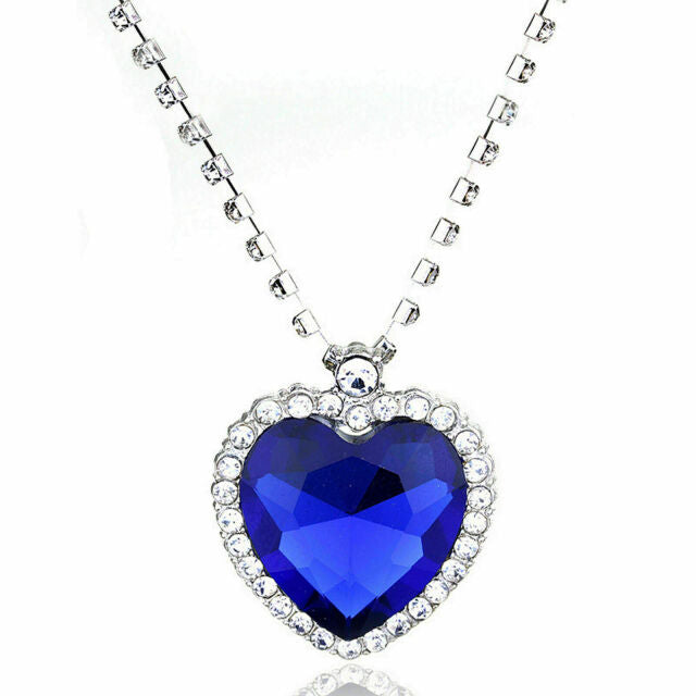Titanic Heart of The Ocean Sapphire Blue Crystal Necklace and Pendant