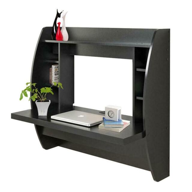 Black Wall Mount Computer Laptop Table Bookshelf Storage Desk
