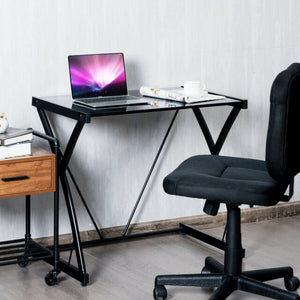 Glass Top Computer Desk Laptop Writing Study Home Z-Shaped Metal Frame