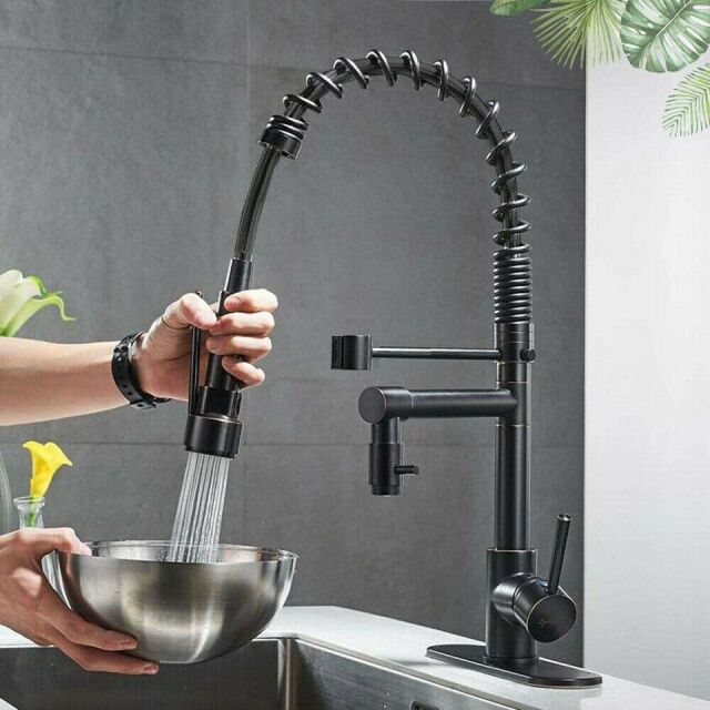 Oil Rubbed Bronze Kitchen Sink Faucet Pull Down Sprayer Swivel With Cover Plate