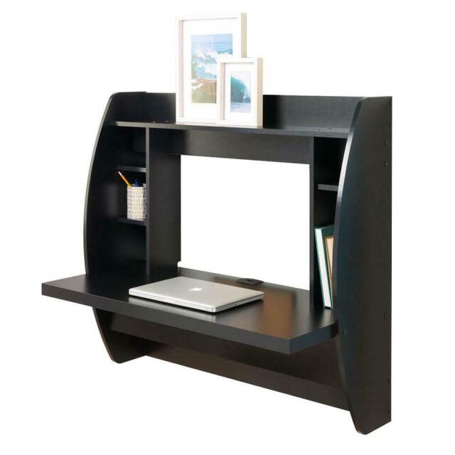 Black Wall Mount Computer Laptop Table Bookshelf Storage Desk