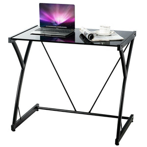 Glass Top Computer Desk Laptop Writing Study Home Z-Shaped Metal Frame