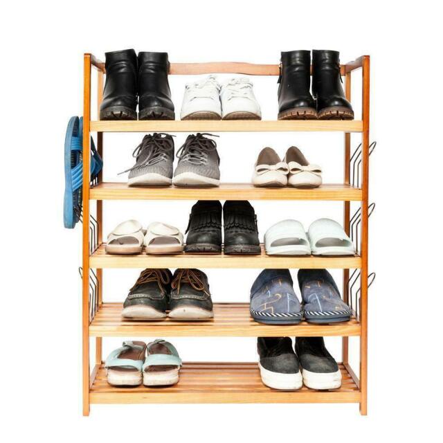 5 Tier Wooden Shoe Rack Shelf Storage Organizer Entryway Home Furniture