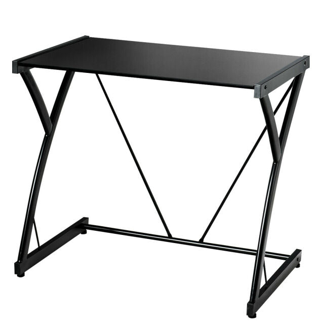 Glass Top Computer Desk Laptop Writing Study Home Z-Shaped Metal Frame
