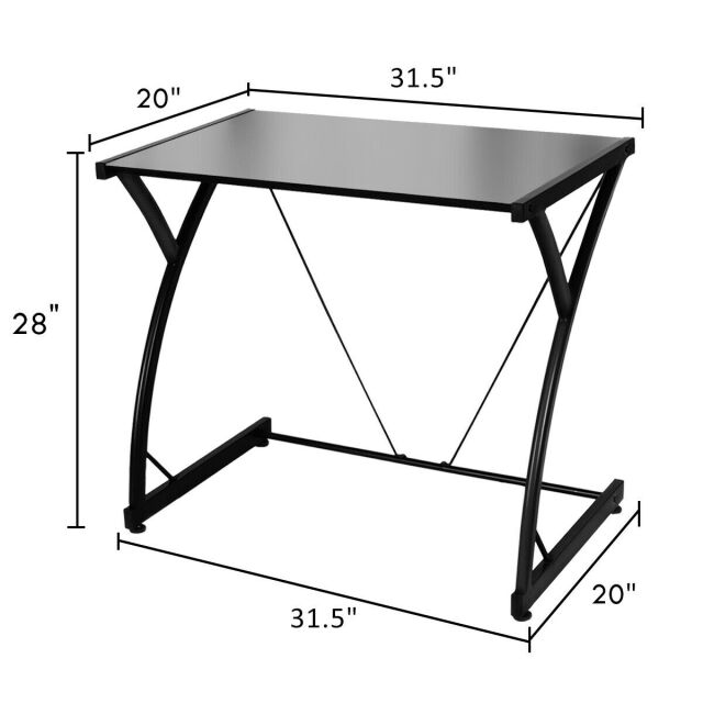 Glass Top Computer Desk Laptop Writing Study Home Z-Shaped Metal Frame